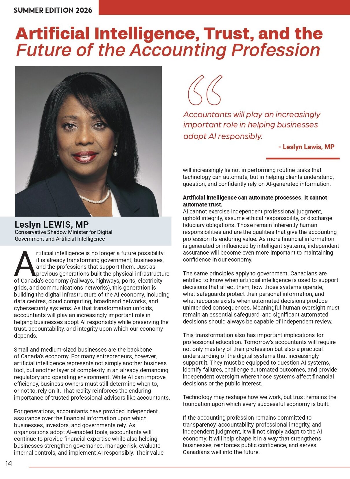 Leslyn Lewis, MP